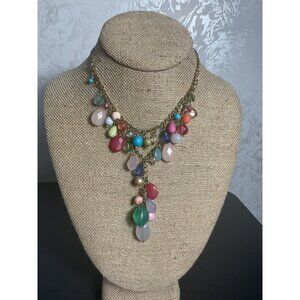 Colorful Beaded Necklace With Gold Chain & Charm Drops
